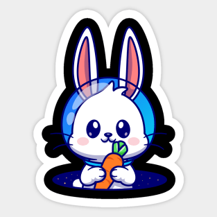 Cute Astronaut Rabbit Holding Carrot In Space Cartoon Sticker